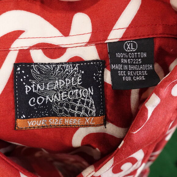 PINEAPPLE CONNECTION RED AZTEC FLORAL HAWAIIAN BUTTON UP SHIRT MENS SIZE XL - Picture 6 of 6